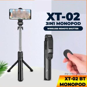 XT02 Bluetooth Extendable Selfie Stick with Wireless Remote for Making TikTok, Vlog Videos and Tripod Stand Selfie Stick for for Mobile and All Smart Phones